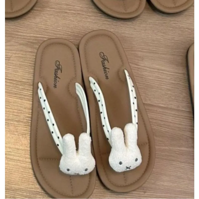 

New Kawaii Miffy Rabbit Cute Soft Bottom Flip Flops Sweet Cartoon Flat Slippers Summer Girl Gift