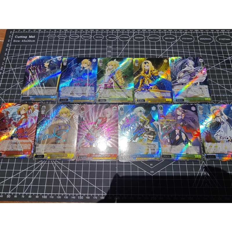 Diy Self Made 11Pcs/set Goddess Story Sword Art Online Collection Card Golden Signature Color Flash Anime Cards Gift Toy