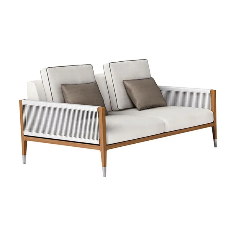 Creativity Outdoor Teak Rattan Chair Sofa Courtyard Homestay Garden Balcony Leisure Rattan Waterproof Braided Rope Combination