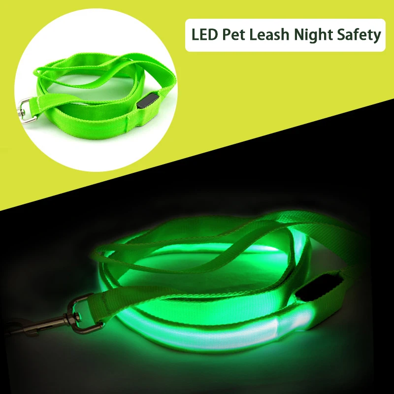 

Nylon Dog Leash Led Light Night Safety For Small Medium Puppy Glowing Flashing Luminous Leash For Dogs Running Collar Harness