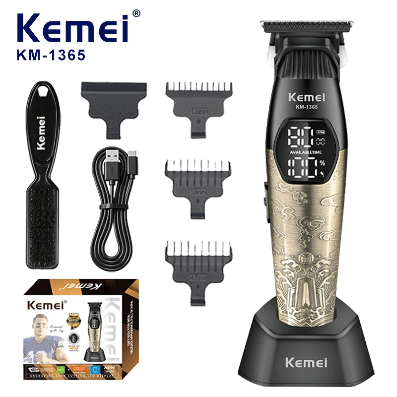 

Kemei KM-1365 Electric Hair Clipper Professional Oil Head Carving Pusher Metal Electric Hair Clipper Digital Display
