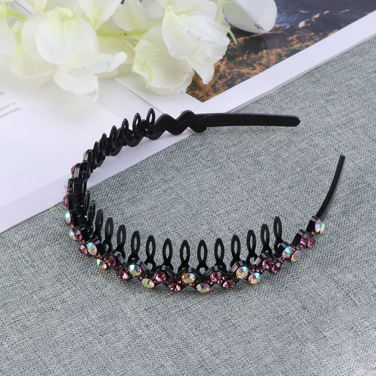 

Girls Crystal Teeth Comb Hair Hoop Hairband Accessories For Women Girls Purple Ab Sparkling Rhinestone Headband Party Fancy Ball