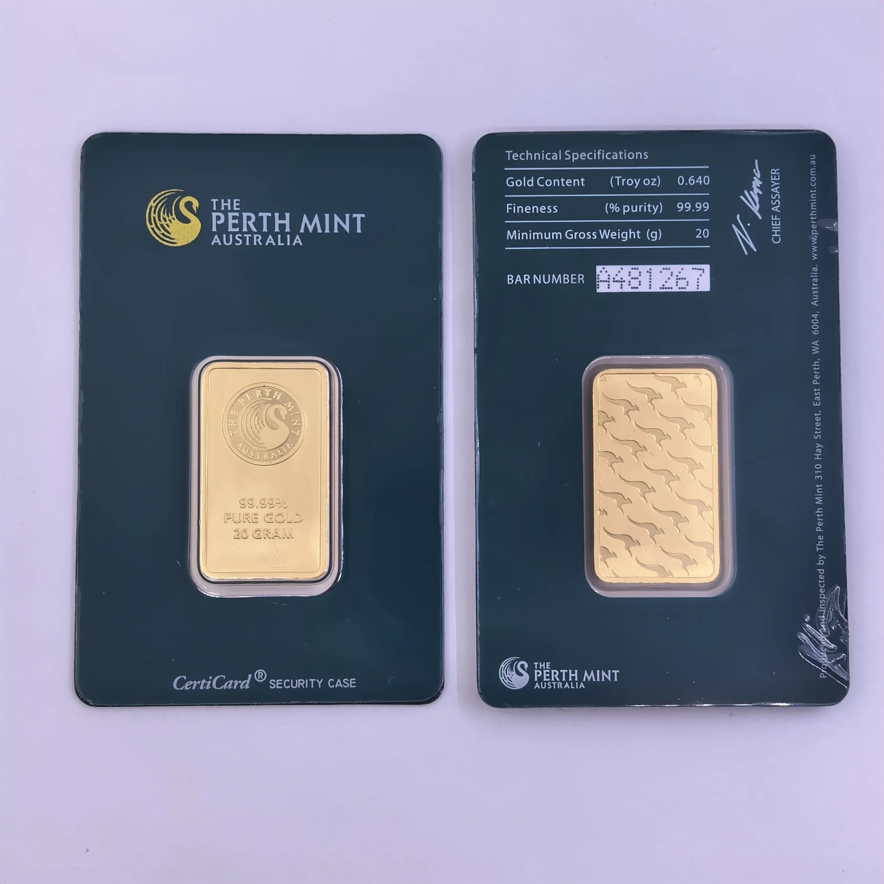 Zwitserse 24-karaats goudzilverstaven Goudstijl 1 ounce acrylzegelverpakking Onafhankelijk serienummer Geen magnetisch