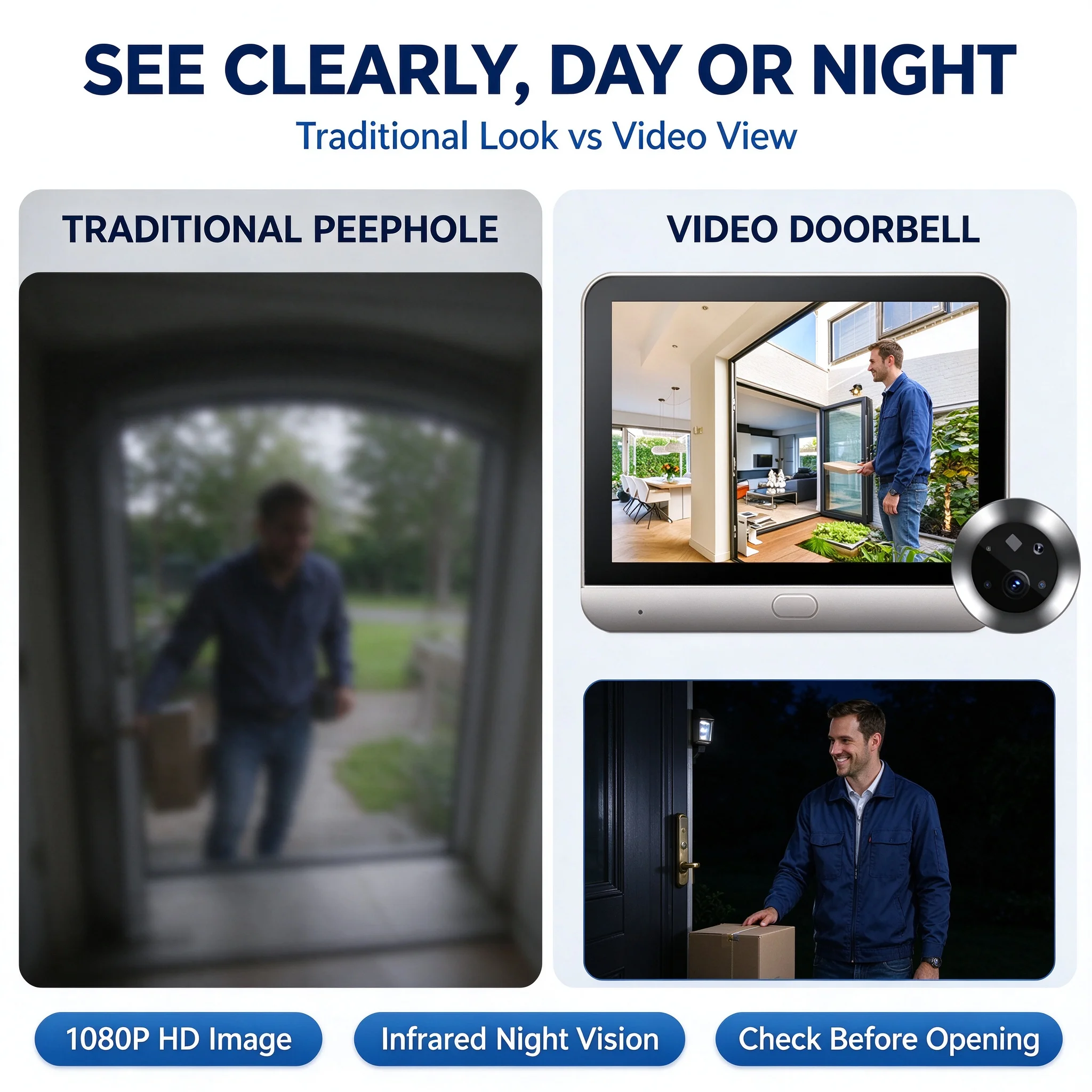 Tuya WiFi Smart Peephole Doorbell Camera 140° Wide Angle 4.3inch Display PIR Detection Long Standby Home Security Cam