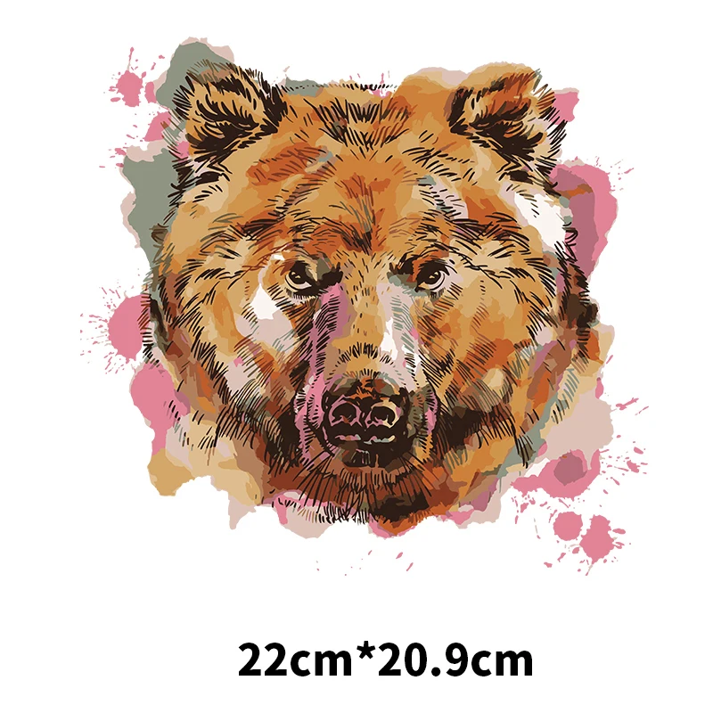 Large size Bear Animal Iron On Patches For DIY Heat Transfer Woman and Man Clothes T-Shirt Thermal Stickers Decoration Printing