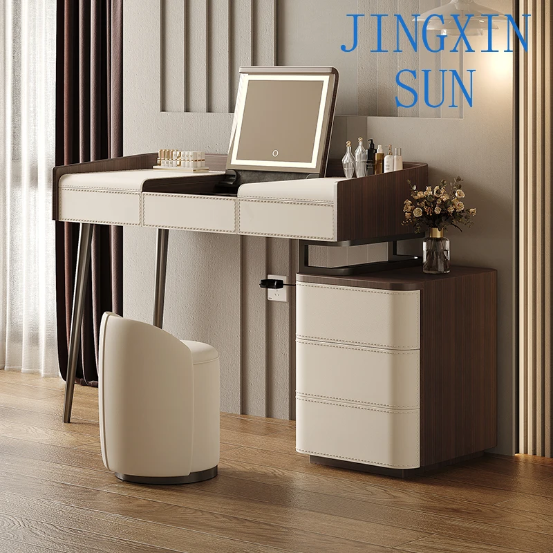 Light Luxury Leather Dresser Chest Of Drawers Makeup Vanity Dressing Table Makeup Desk Toiletries Dressers Bedroom Furniture