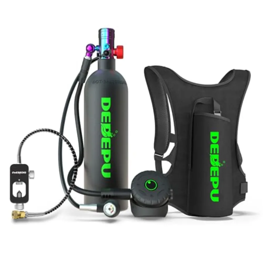 

Scuba diving backup air cylinder for emergency rescue, aluminum alloy, black, 2.3L capacity with up to 40 mins underwater breat