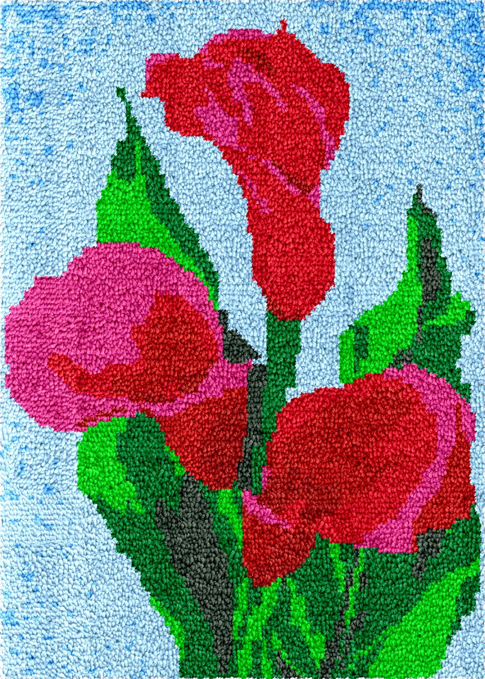 Red flowers carpet embroidery set Hobby diy latch hook kits plastic canvas for bag smyrna arts crafts rugs mesh making tapestry