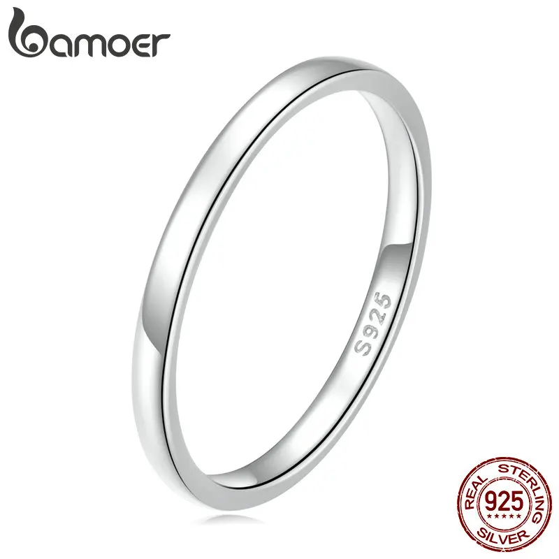 Bamoer Authentic 925 Sterling Silver Simple Ring for Women Fine Jewelry Trendy Sterling Silver Eternity Ring Wedding Gift VSR165