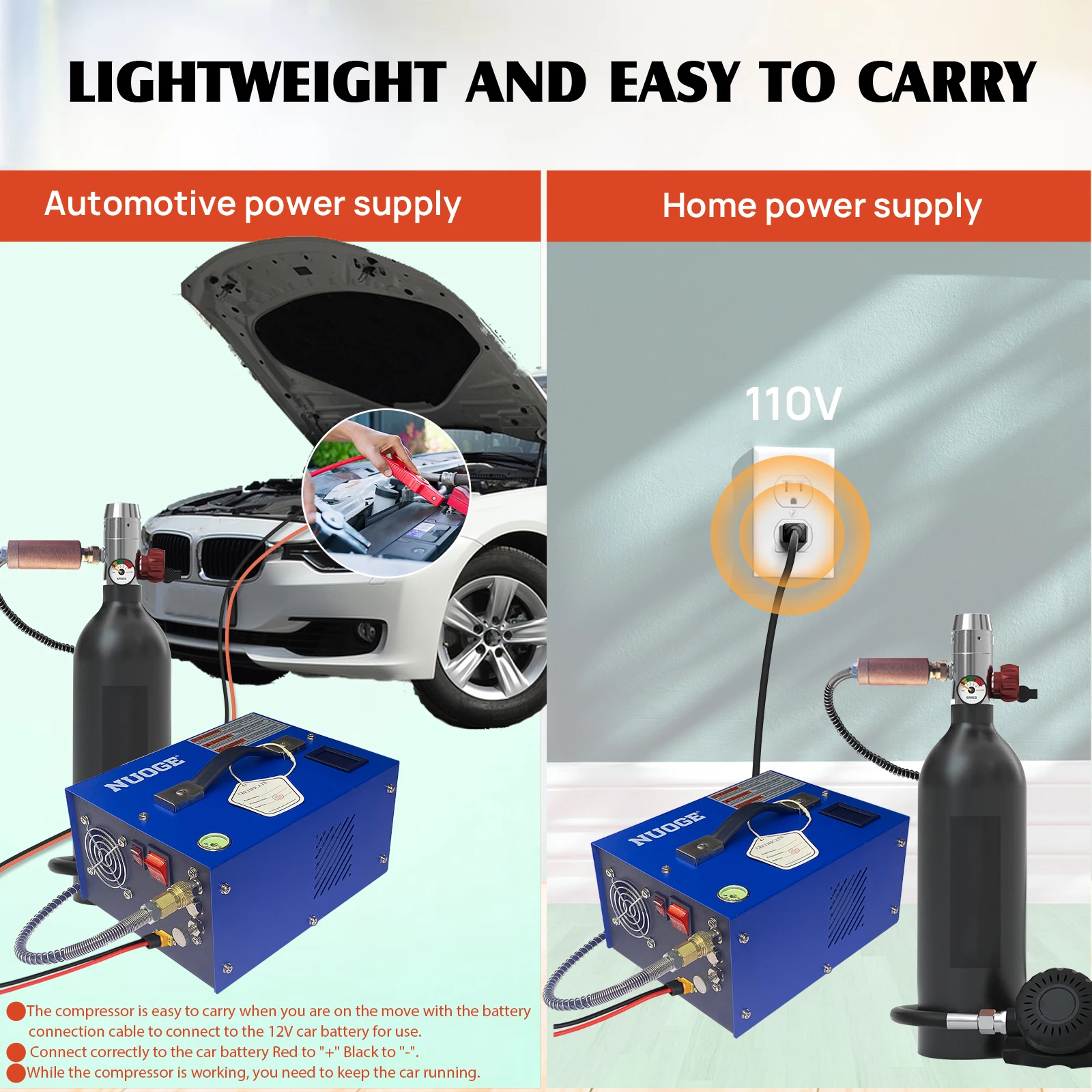 Nuoge-防爆バルブ付きPCPエアコンプレッサー,300bar,4500psi,12 v,110 v,220v,水中シリンダー充填用