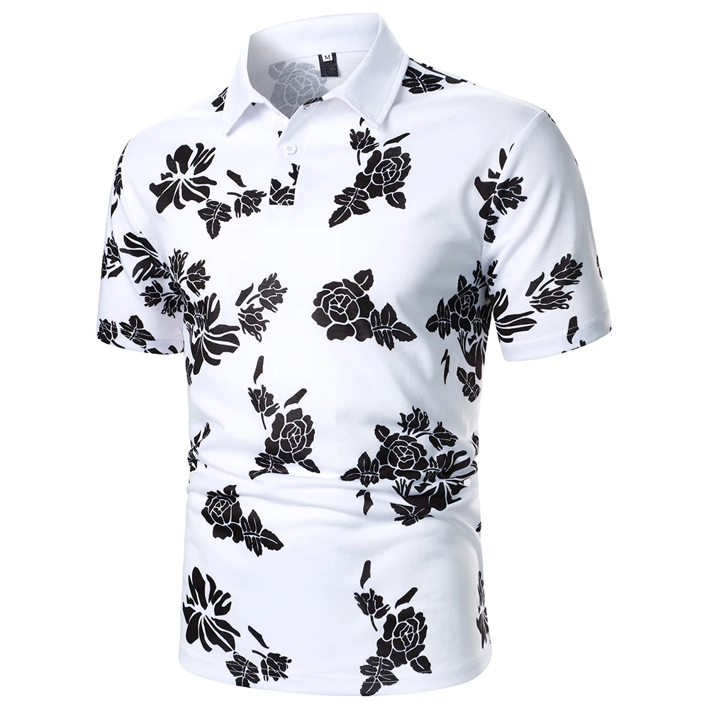 Men Short Sleeve Polo Shirt Floral Pattern Digital Printing Top Streetwear Casual Fashion Holiday Men Lapel Polo Shirt