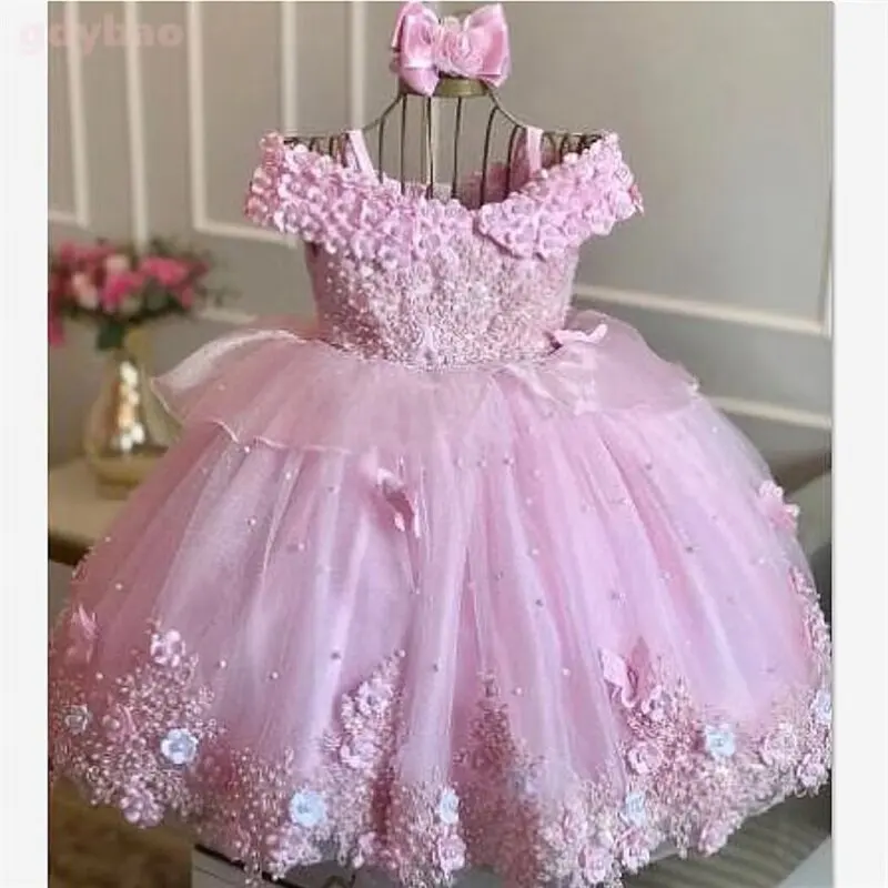 

2024 New Elegant Girl Wedding Dress Embroidered Mesh Princess Dress 1-12 Year Old Girl Party Evening Dress