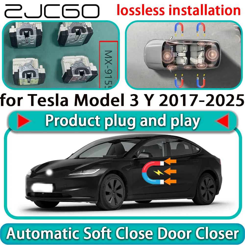 

ZJCGO for Tesla Model S 2013-2025 Auto Pull Car Soft Close Door Kit Power Latch Electric Door Catch Soft Closing Assist Silent