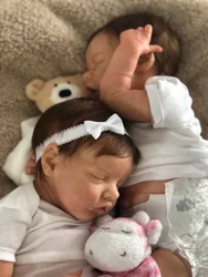 1 PCS/43cm Twins Sisters Full Body Vinyl Bebe Reborn Girl With Rooted Hair 3D Paint Skin Visible Veins Lifelike Newborn Doll