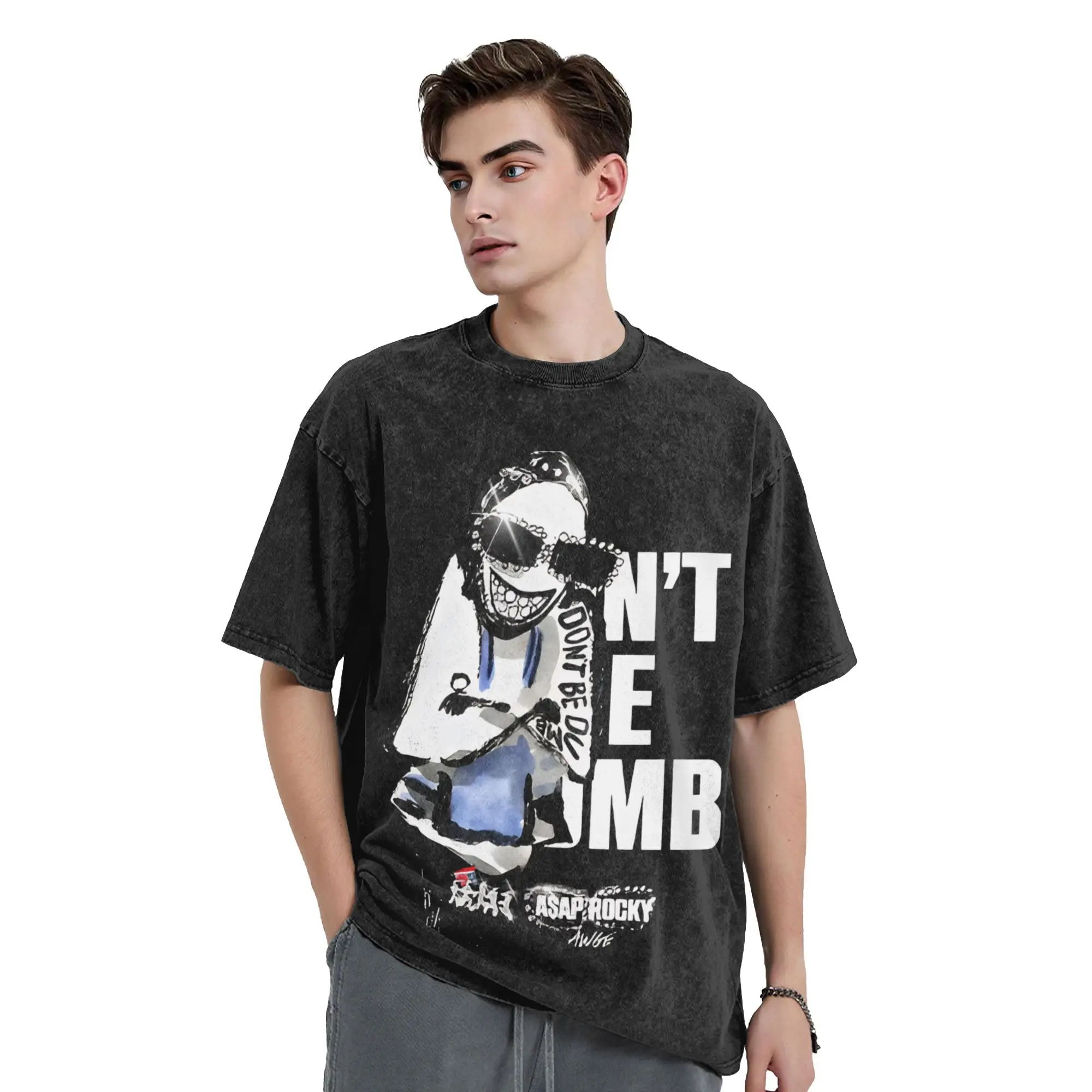 Asaps Vintage Washed T Shirts Men Women's Pure Cotton Casual T-Shirts O Neck Hip Hop Rapper A$AP Tees Short Sleeve Clothes