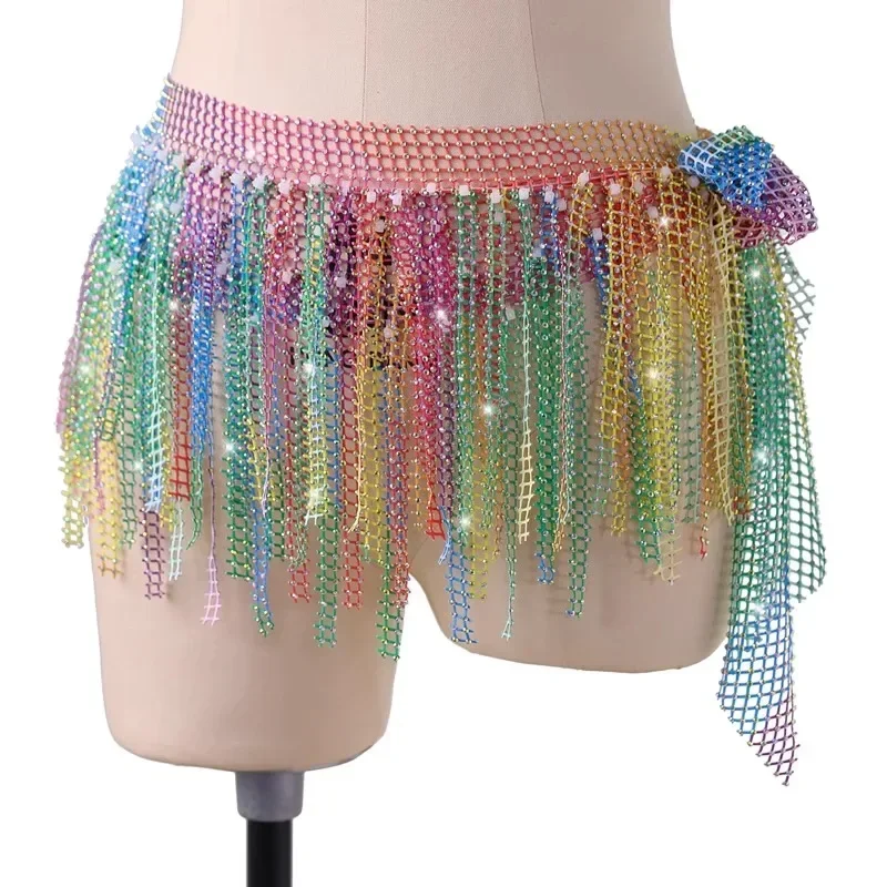 customized hip scarf belly dance belt tassel waist chain multi-layer rhinestone line dance accessories dance clothes women