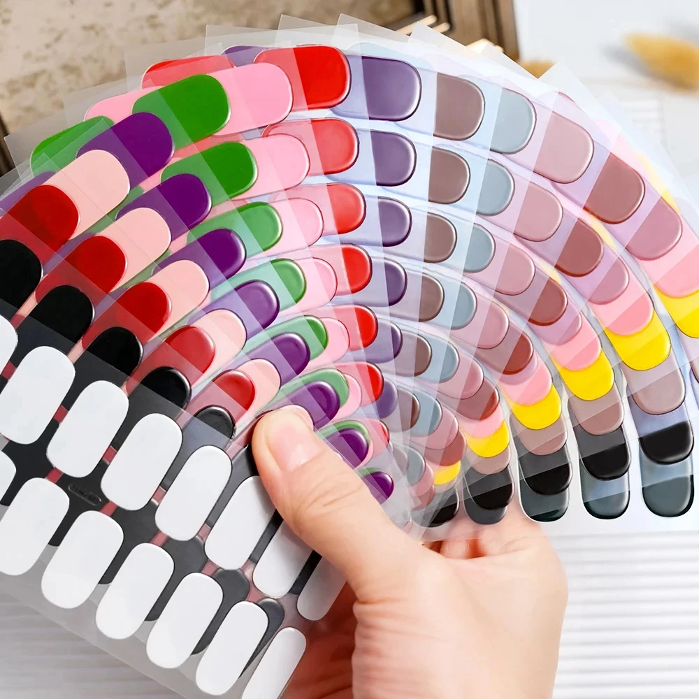 16 نصائح الأشعة فوق البنفسجية شبه علاج هلام مسمار يلتف ملصق 5D لون نقي غطاء كامل الأشعة فوق البنفسجية مصباح هلام ملصق طويل الأمد وصلات لإطالة الأظافر التصحيح الشريط