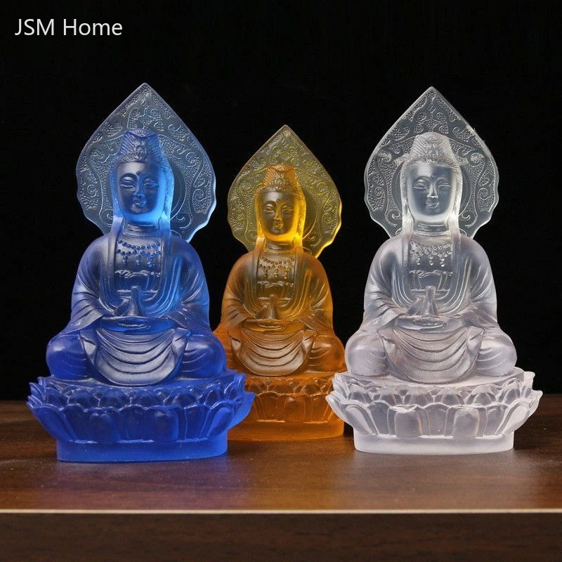Feng Shui Bodhisattva Sitting Lotus Guanyin Buddha Statue Water Glaze Ornaments Living Room Household Decor