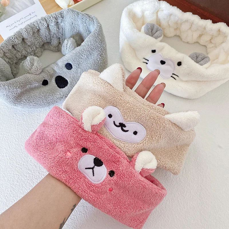 

Wash Face Headbands for Women Girls Coral Fleece Makeup Spa Wash Face Hairband Cartoon Animal Ears Headband Hair Accessories