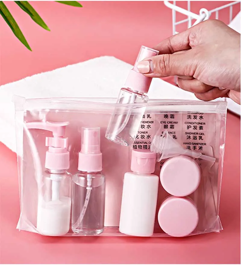 

11pcs Travel Bottle Kit Portable PP Plastic Essence Shampoo Lotion Body Wash Compact Empty Bottle Refillable Cosmetics Container