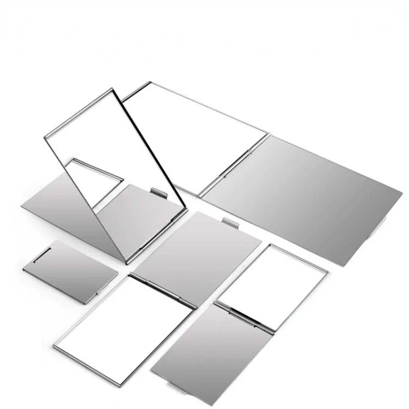 Miroir pliant en aluminium de poche, Mini miroirs de maquillage portables, petit miroir de voyage, vanité, outils cosmétiques compacts pliables