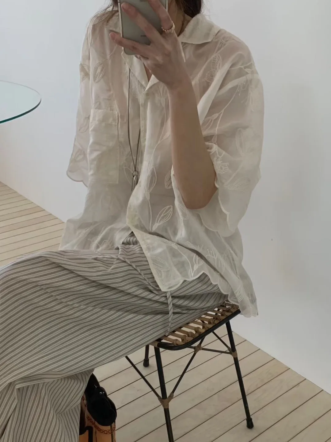 Elegant Loose Short Sleeve Shirt Women's Chic Summer Versatile Fashion Single Button Korean Style Polyester Fiber Flip Collar