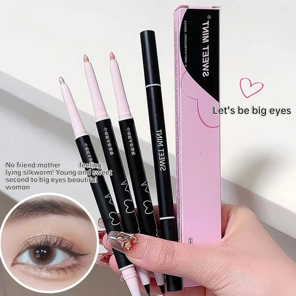 SWEETMINT Tweekoppige Zijderups Eyeliner Potlood Schaduw + Hoogtepunt 2in1 Ultrafijne Penpunt Voor Beginners Betaalbaar Easy T