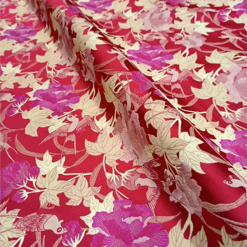 38 M Tang 100% Mulberry Silk 140 Width Han Clothing Cheongsam Red Wedding Clothes High-Quality Yarn-Dyed Noble Fabric