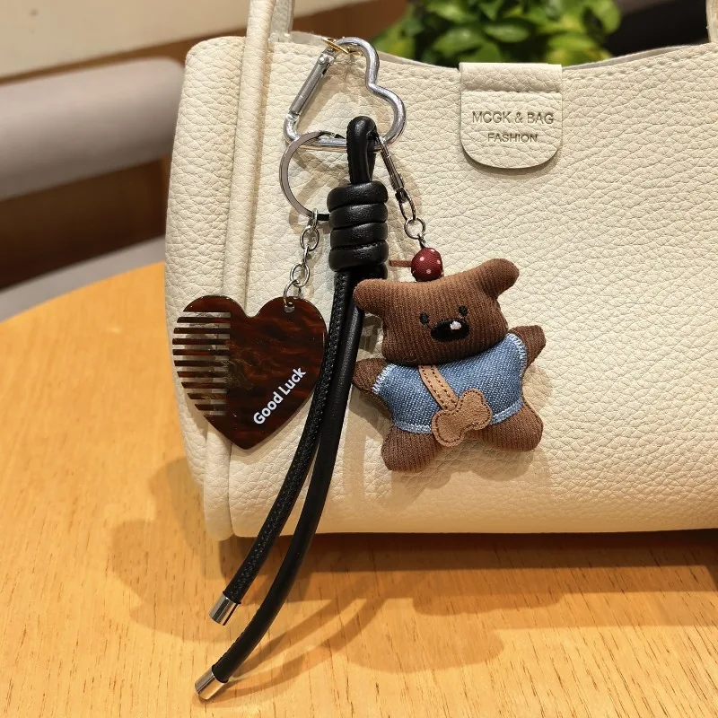 

Handmade Fabric Cookie Bear Heart Pendant Sweet Cute Keychain Bag Charm for Women Purse Backpack Daily Gift Premium Quality Soft