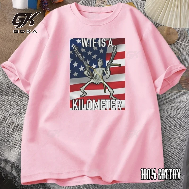 WTF هو كيلومتر مضحك الهيكل العظمي ميمي الجرافيك تي شيرت عادية القطن قصير الأكمام محاكاة ساخرة تيز الأمريكية ملابس رجالي الشارع الشهير