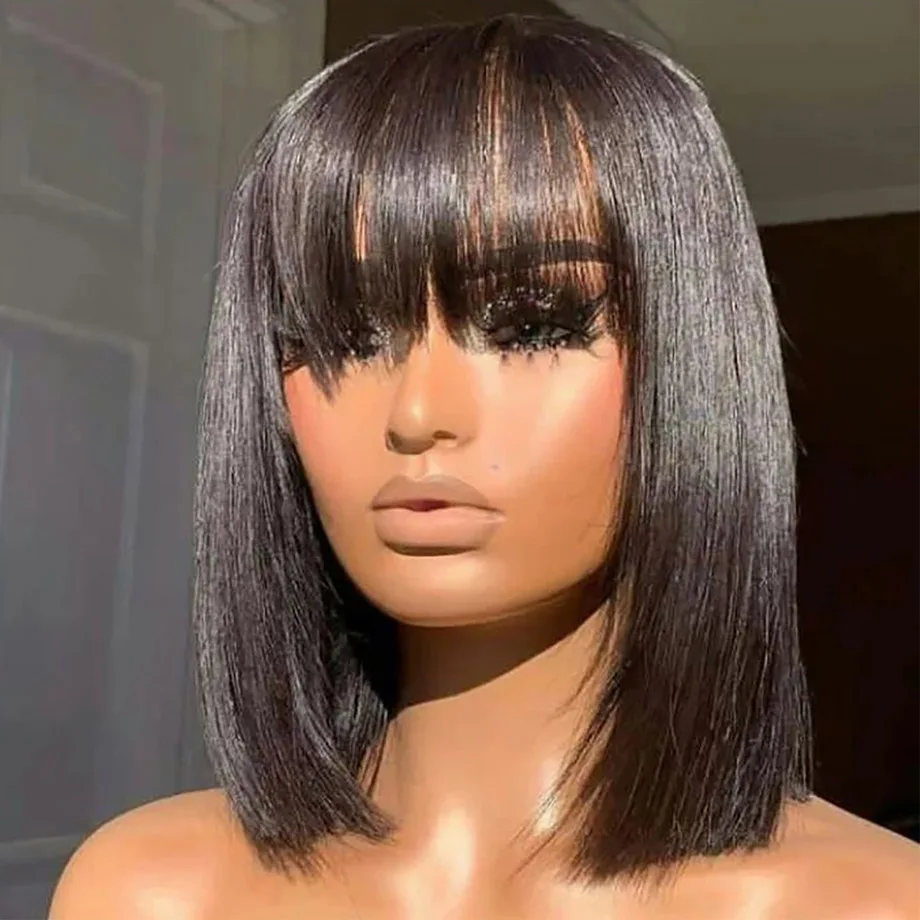 3x1 HD Middle Lace Straight Short Bob Wig Wear To Go Glueless Hair Wigs For Women Brazilian Straight Human Hair Wigs With Bangs