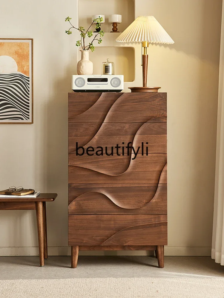 

North American black walnut chest of drawers Nordic simple solid wood locker household bedroom0746