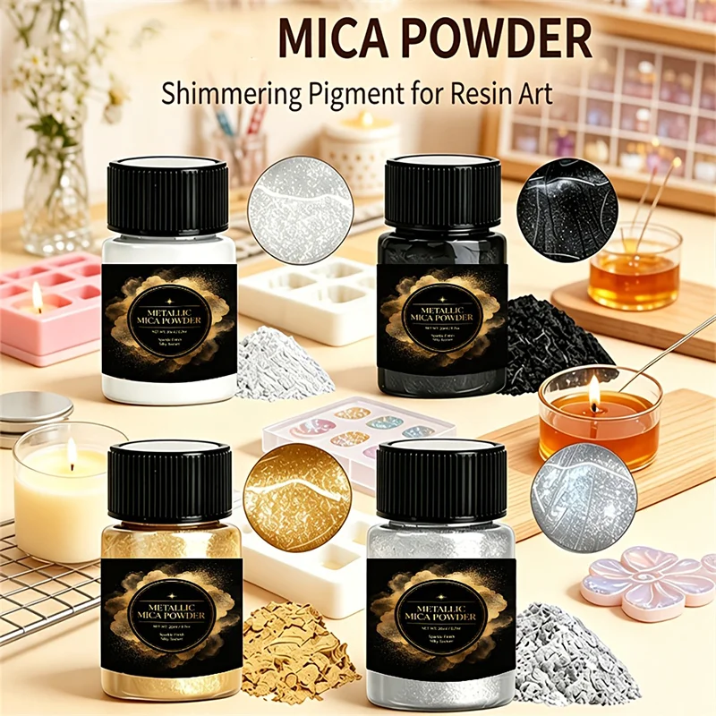4Colors Metallic Pigment Powder,Golden Mica Powder for Resin,Resin Pigment,Epoxy Resin,Polymer Clay,Candle Dye Shimmer Powder
