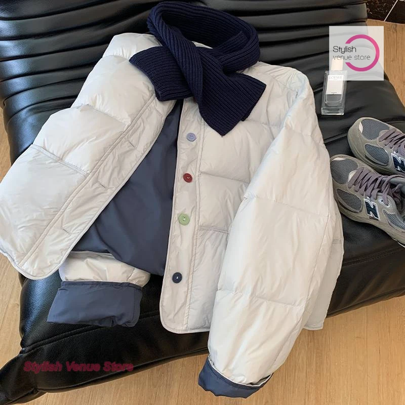 

Корейская новая мягкая милая голубая куртка на хлопковой подкладке, осенне-зимняя новая свободная контрастная повседневная куртка Джокера (подарочный шарф)