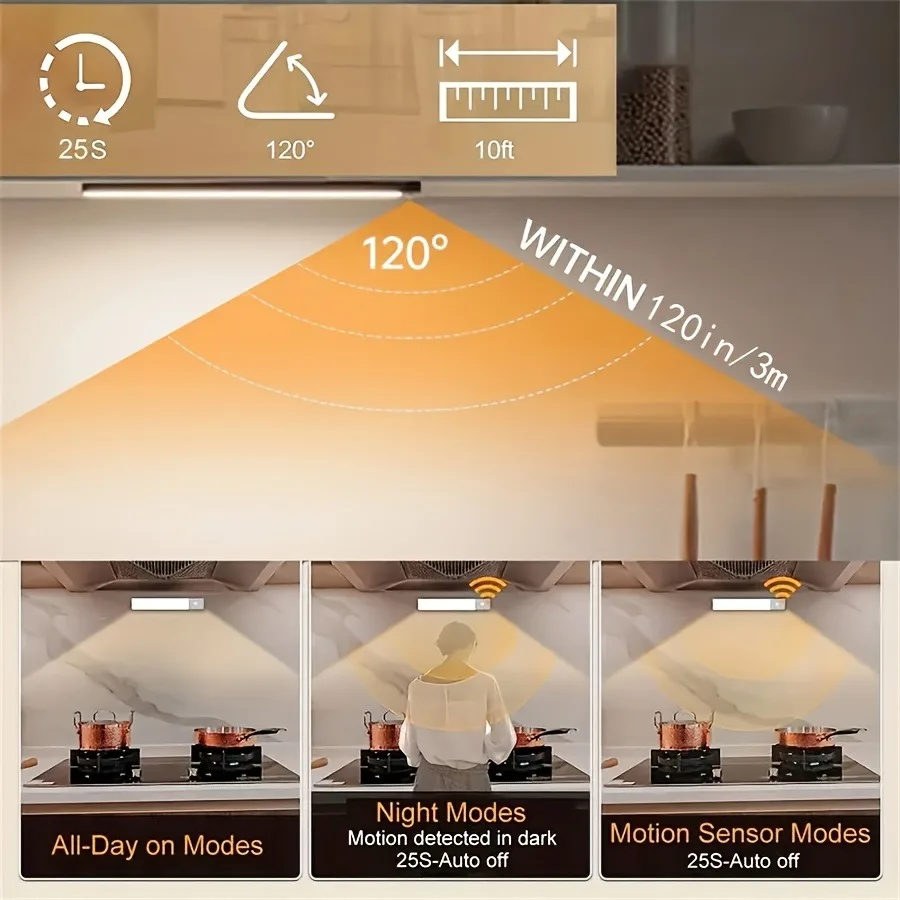 2Pc Cabinet Light USB Rechargeable Motion Sensor Ultra-thin Night Light  For Home Corridor Stairs Kitchen Bedroom Wardrobe Indoo