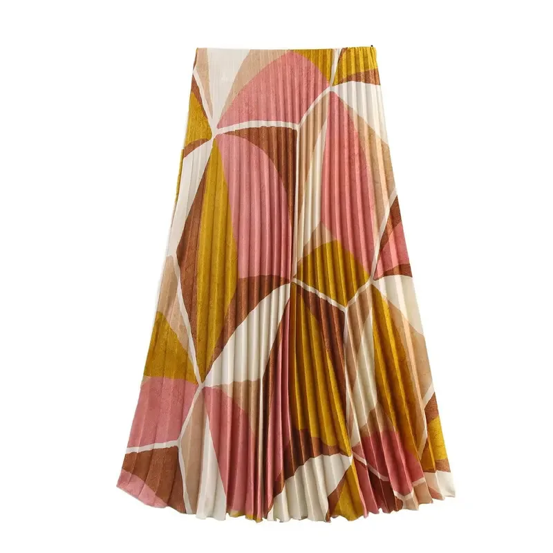 

Women's Holiday Print Pleated Halter Top And Midi Skirt Set Spring Summer Fashion High Street Party Beach Outfit