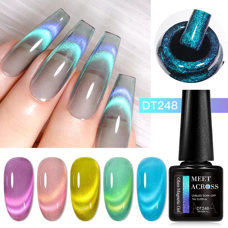 Set Glass Cat Eye Gel Nail Polish Set With Magnetic Stick 7ml 9D Holographic Cat Magnetic Nail Polish For Nail Art nail Supplies