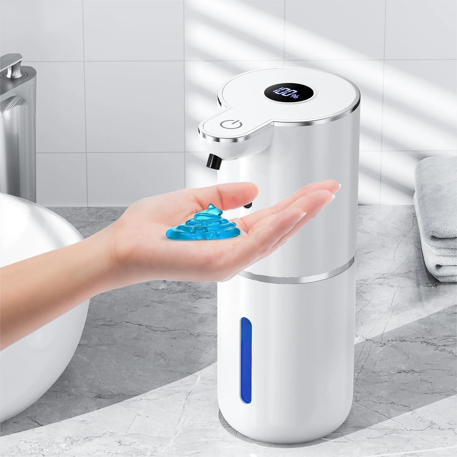 

Touchless Automatic Soap Dispenser with Digital Display, 6 Adjustable Levels, Rechargeable 1200mAh Battery, 380ml, Wall Mount or