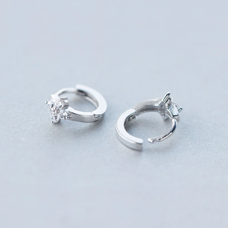 Modian Dazzling Hoop Earrings For Women Flower Cubic Zirconia Round Hoops Ear Fashion 925 Sterling Silver Fashion Jewelry Bijoux
