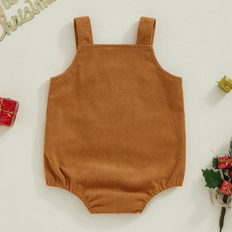 Christmas Newborn Baby Boys Girls Rompers Clothes 0-18M Gingerbread Man Hat Embroidery Sleeveless Button Jumpsuits Overalls