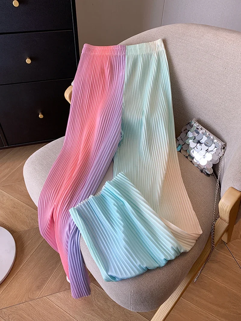 

Drape ice silk pleated wide-leg pants high waist straight pants casual mopping pants multi-color tie-dye quick-drying pants