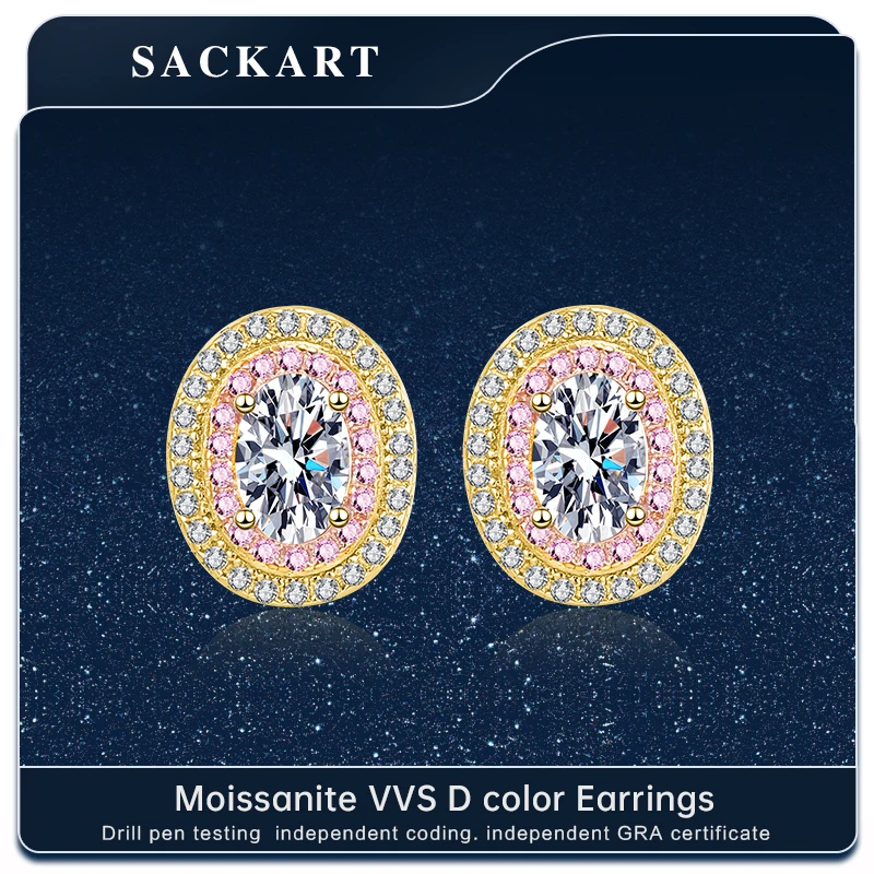 SACKART Jewelry and Accessories Earrings 925 Sterling Silver Hoop Moissanite Oval Trendy 2024 Earings Women Wedding Bride Origin