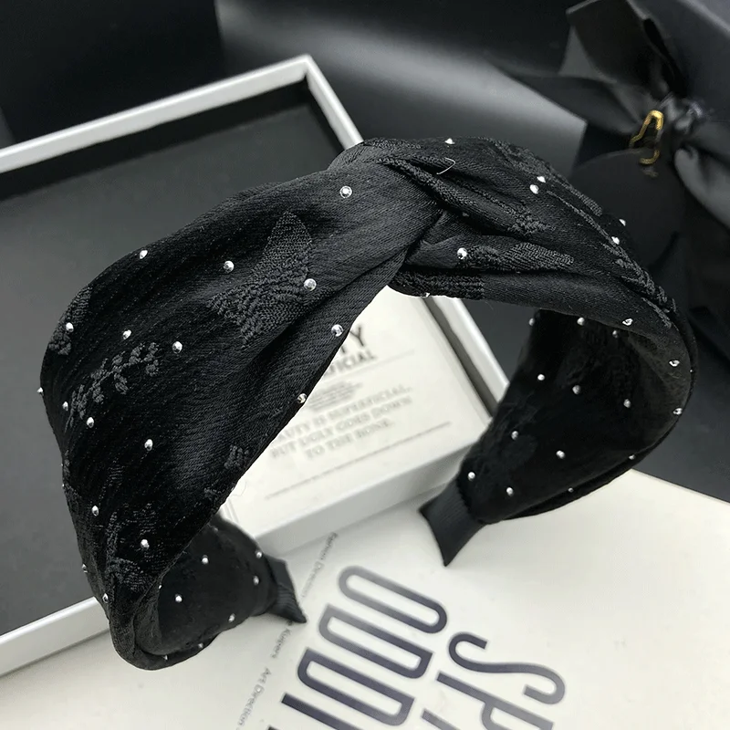 

Hairpin hair band women's new fabric Crochet Pattern hot drill hair binding headdress wide edge pressure hair washing Headband