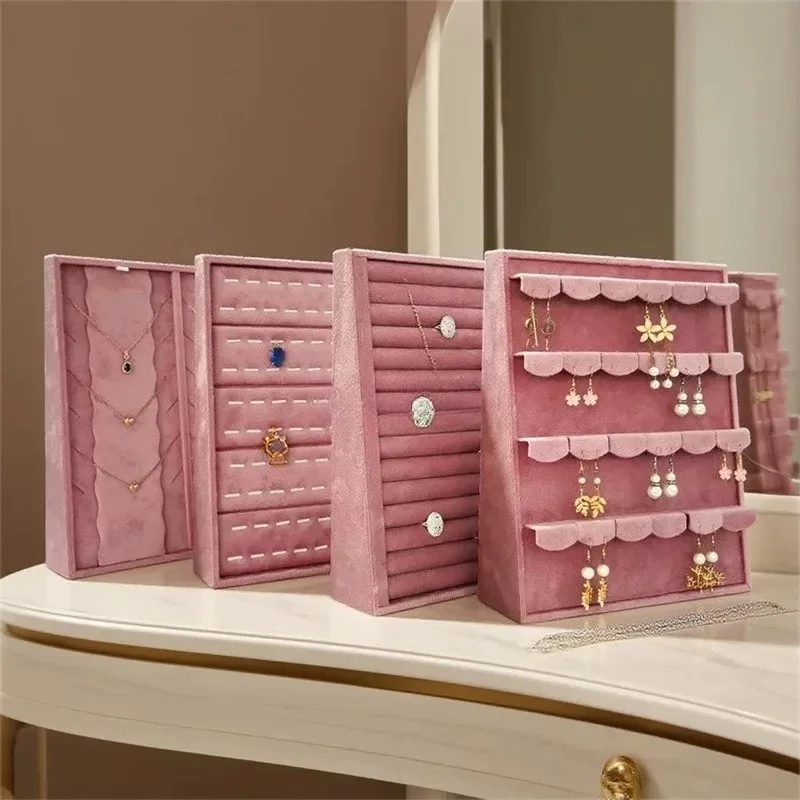 Luxury Vertical Jewelry Display Stand Velvet Pendant Showcase Holder Large Capacity Necklace Storage Shelf Women's Earring Rack