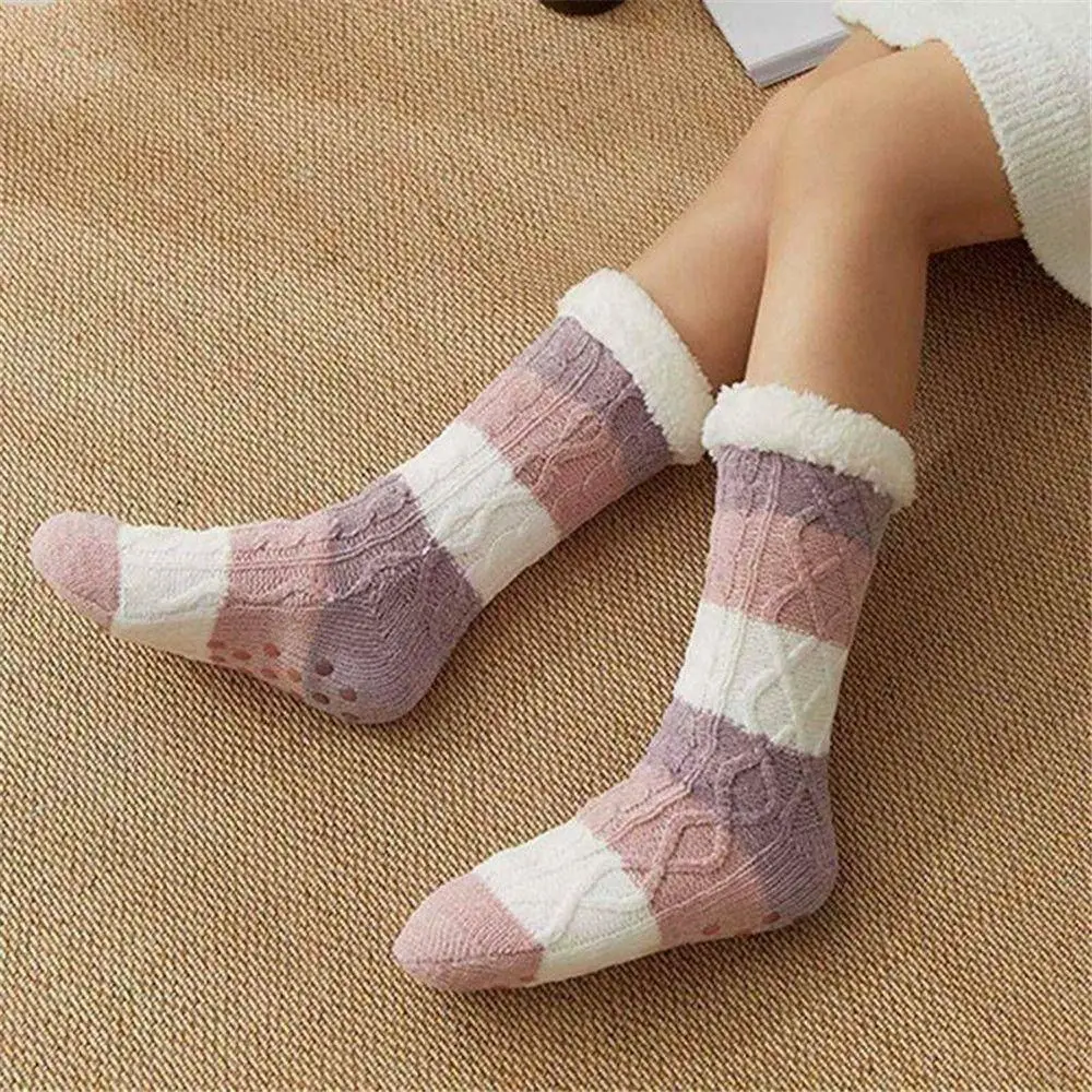 

Sweet Fried Dough Twist Stripe Fleece Socks Thicken Warm Sleeping Socks Women Soft Kawaii Coral Fleece Socks Women
