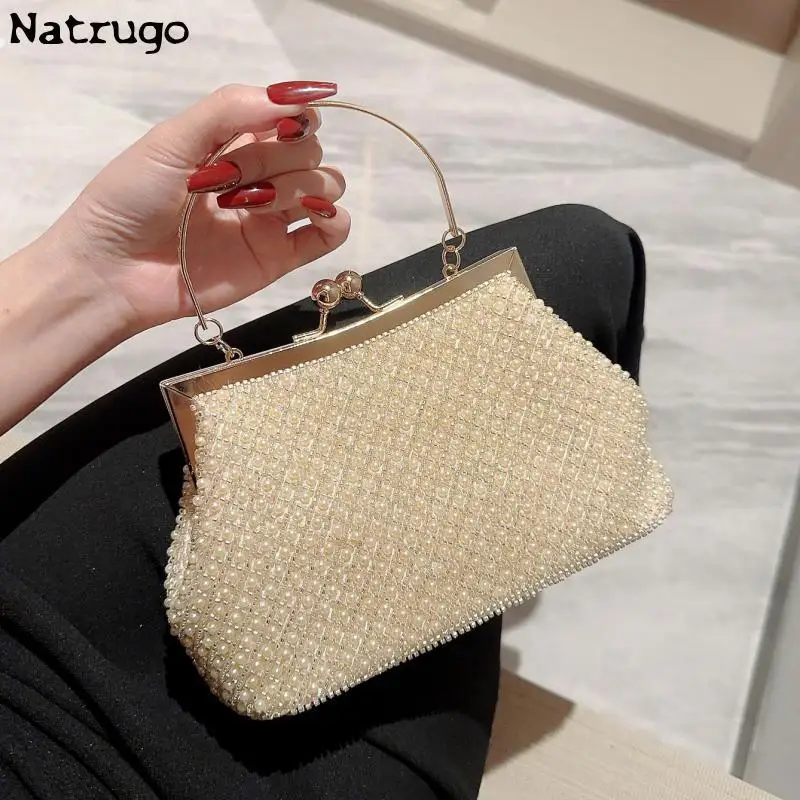 

Kiss Clip Buckle Design Pearl Dinner Bride Dress Bag Banquet Diagonal Small Bag Cocktail Party Handbag Evening Clutch Purse 2024