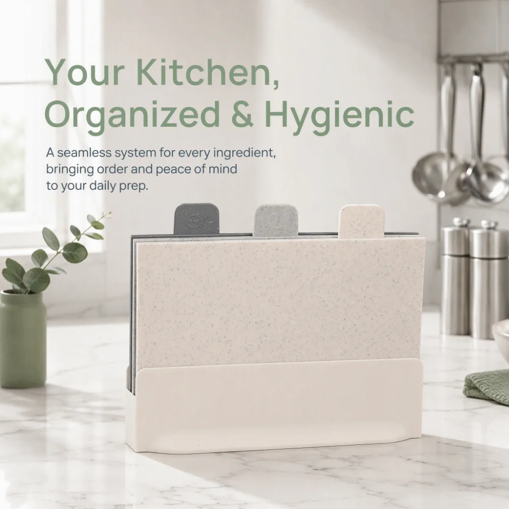 Plastic Cutting Board Set Smooth Surface Grey Beige Chopping Board Set Reusable with Storage Box Cutting Board Home Kitchen