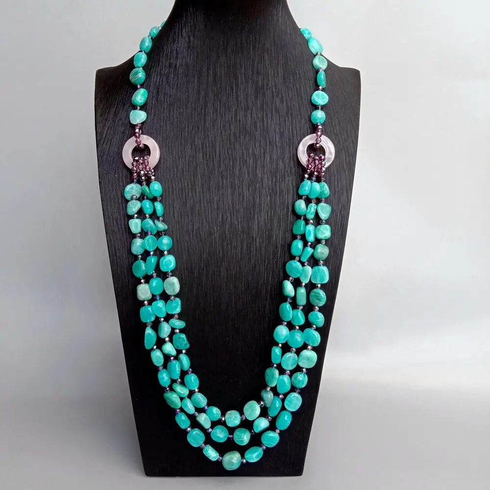 

Y·YING 3-прядное длинное ожерелье из зеленого амазонита и розового кварца, женские ювелирные изделия