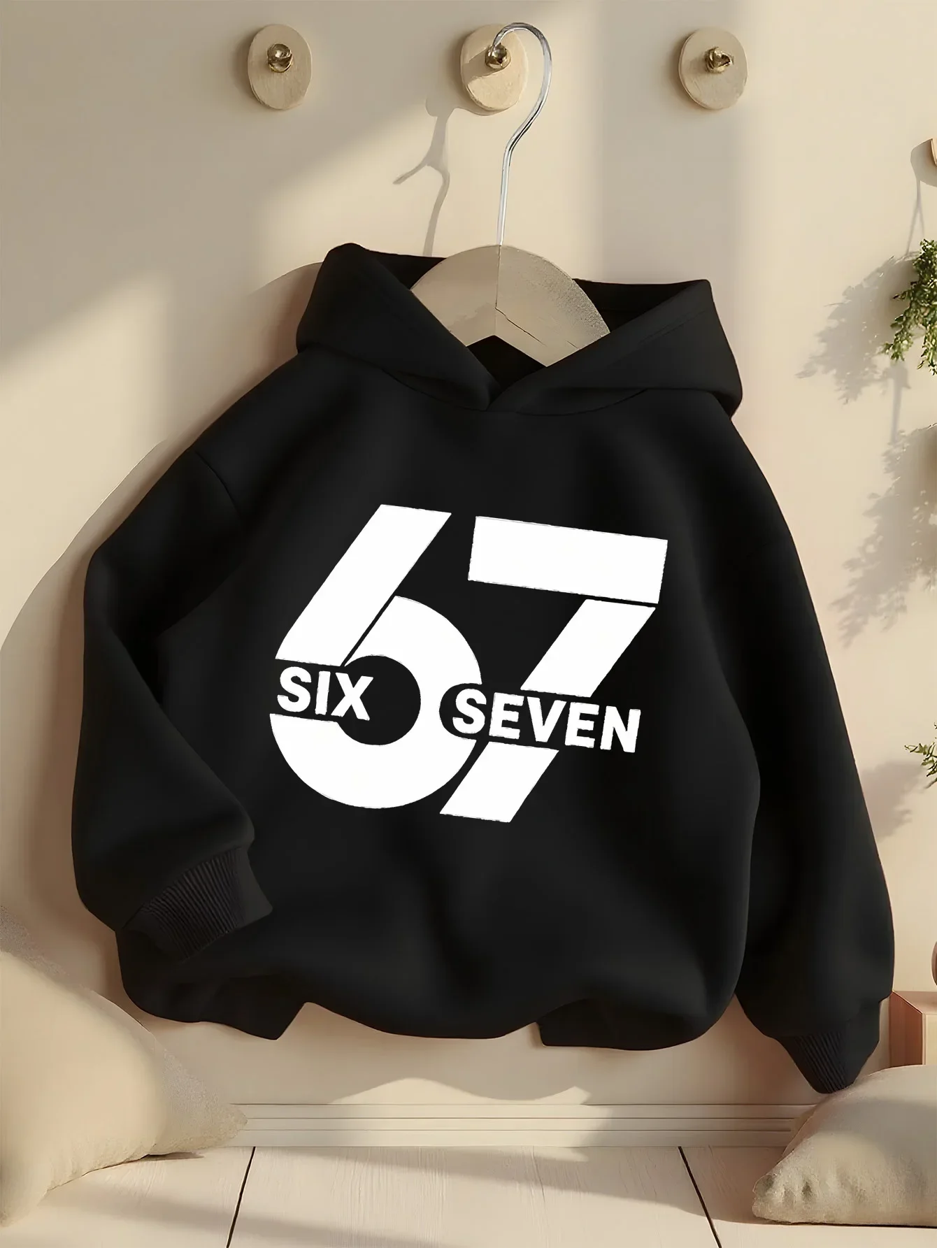 Kids Teen Boys Girls Number 67 Six Seven Graphic Printed Hoodies Black Sports Sweatshirt Varsity Long Sleeve Pullover Tops