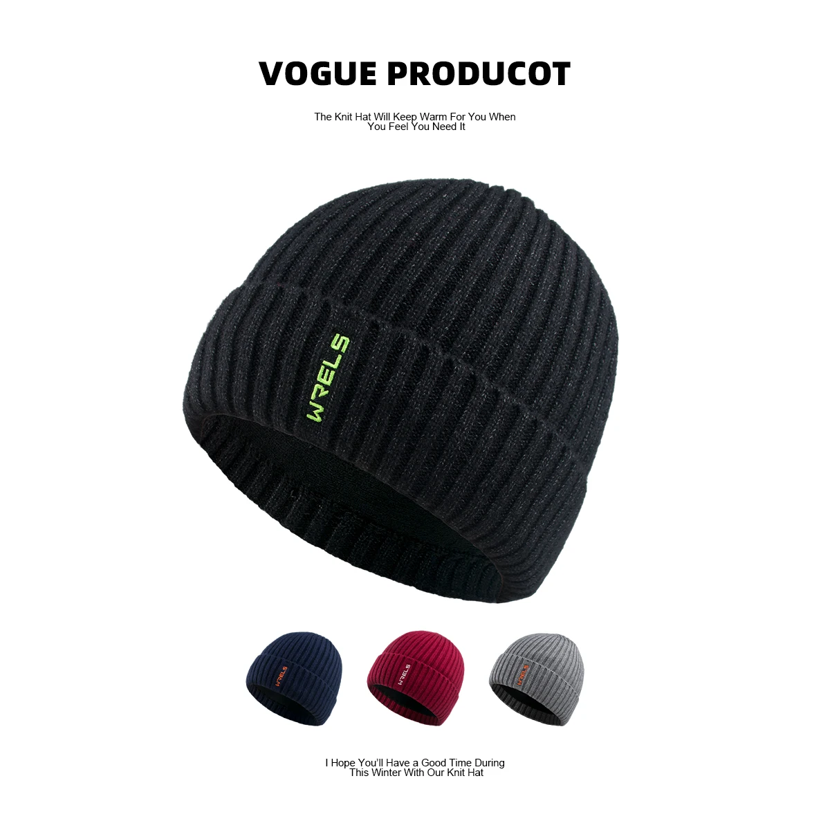 WRELS Winter-Ohrenklappenmütze Warme Strickmütze Fleece-Gefütterte Thermische Verdickte Sportmütze Winddichte Outdoor-Fahrradmütze für Kaltes Wetter